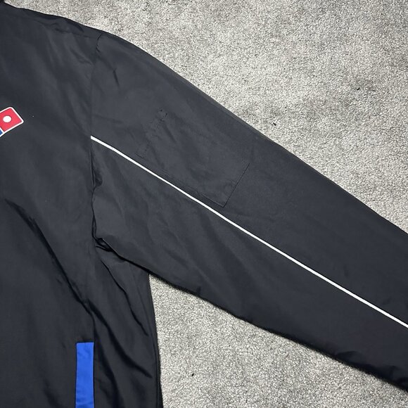 Dominos Gear Jacket Mens Size Large Black Rain Jacket Windbreaker Hooded Zip - Picture 3 of 14